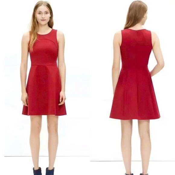 Madewell Adore Sleeveless Fit and Flare Dress Brick Burgundy Dark Red sz 0 - Picture 2 of 16